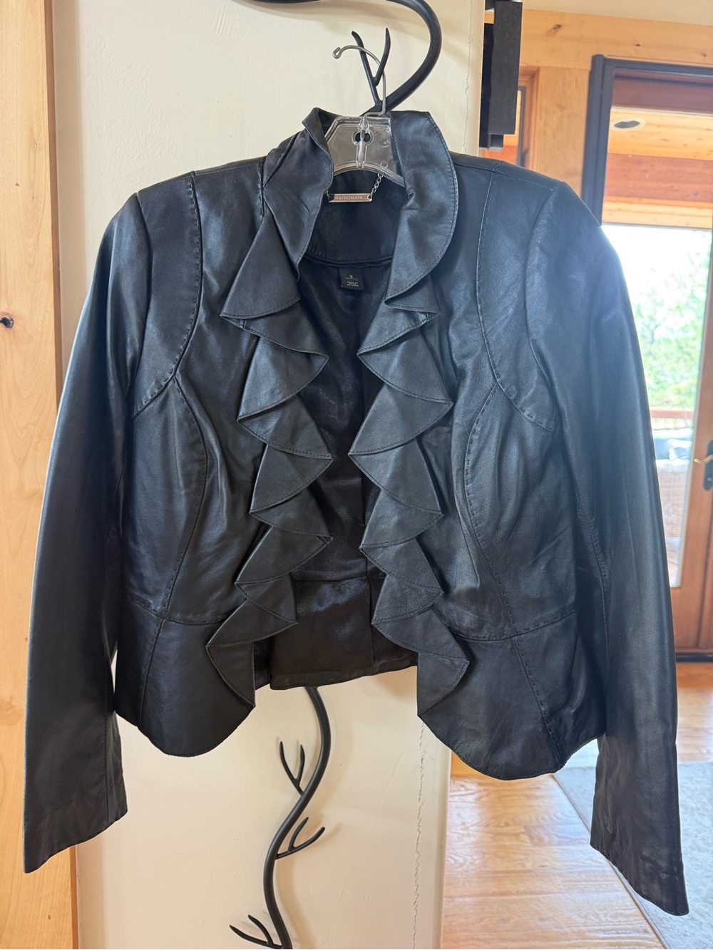 White House Black Market Ruffle Leather Jacket